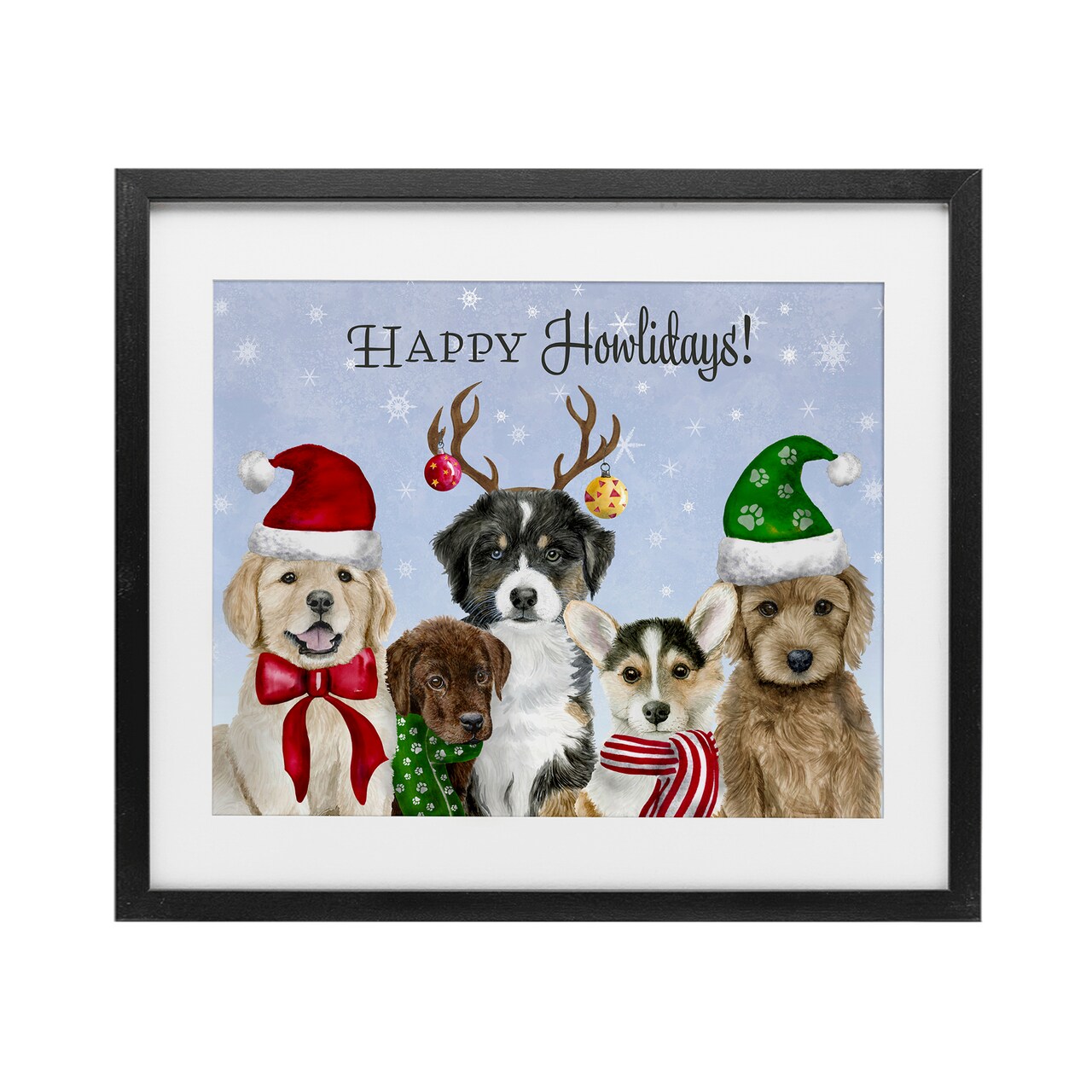 Stupell Industries Happy Howlidays Seasonal Puppies Framed Print Under Glass, design by Brett Blumenthal